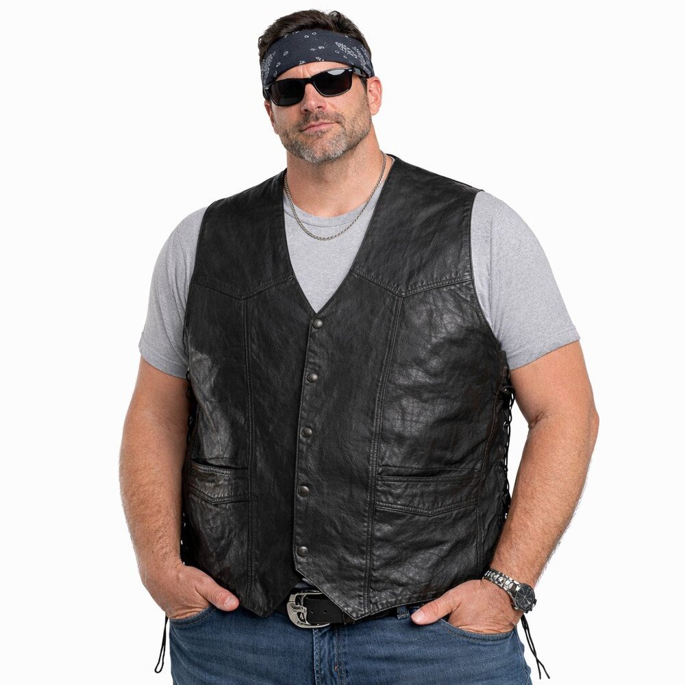 Vintage MOB Classic Series Black Leather Side Lace Motorcycle Vest Big Mens 4XL